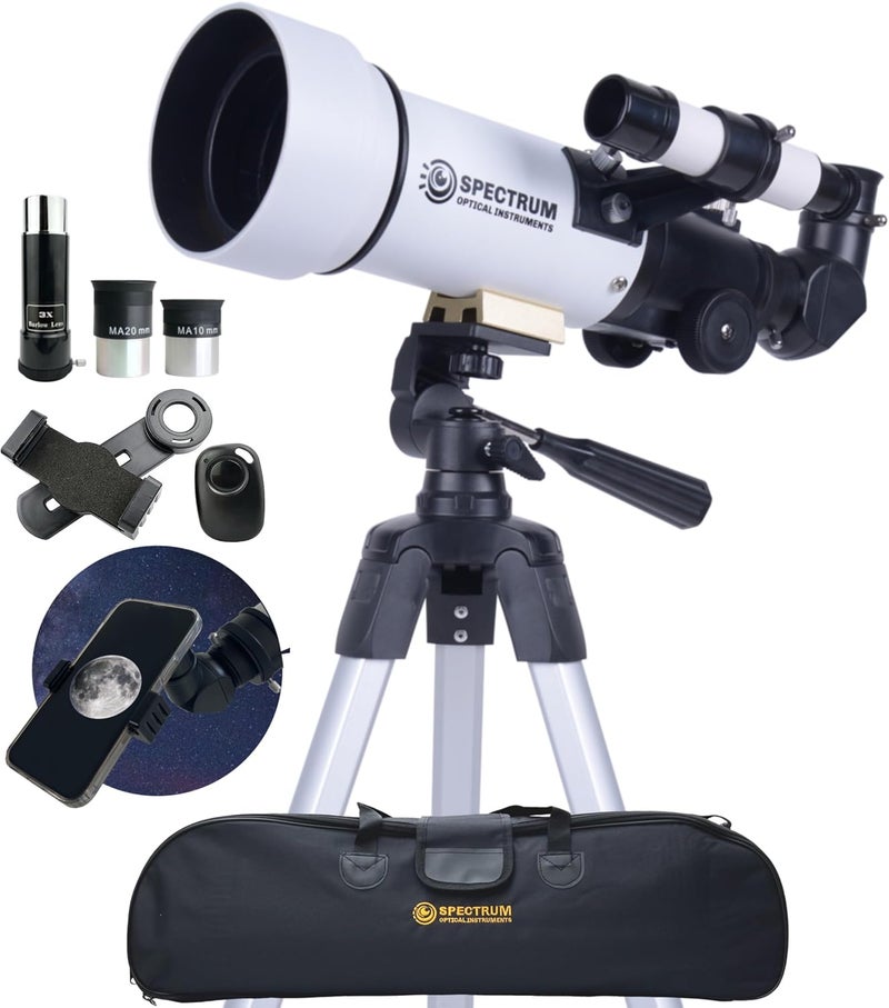 Spectrum Optical Instruments SpectrumOI TourStar 70 AZ Telescope for Adults Astronomy Gifts, Travel Telescope for Camping - Premium Refractor 70mm Aperture with Carry Bag and Phone Holder White Color - Image 1